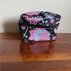 Vera Bradley Alpine Floral Print Makeup Cosmetic Bag Organizer Black Pink Travel